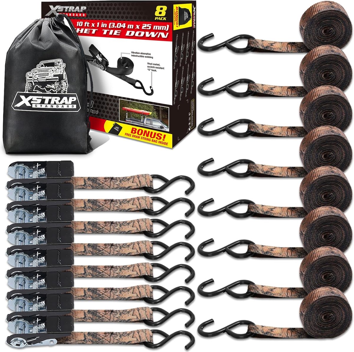Spanbanden Set - Sjorbanden Ratel - Lading Zekeren - Rubberen Haken - 8 Stuks - Camouflage