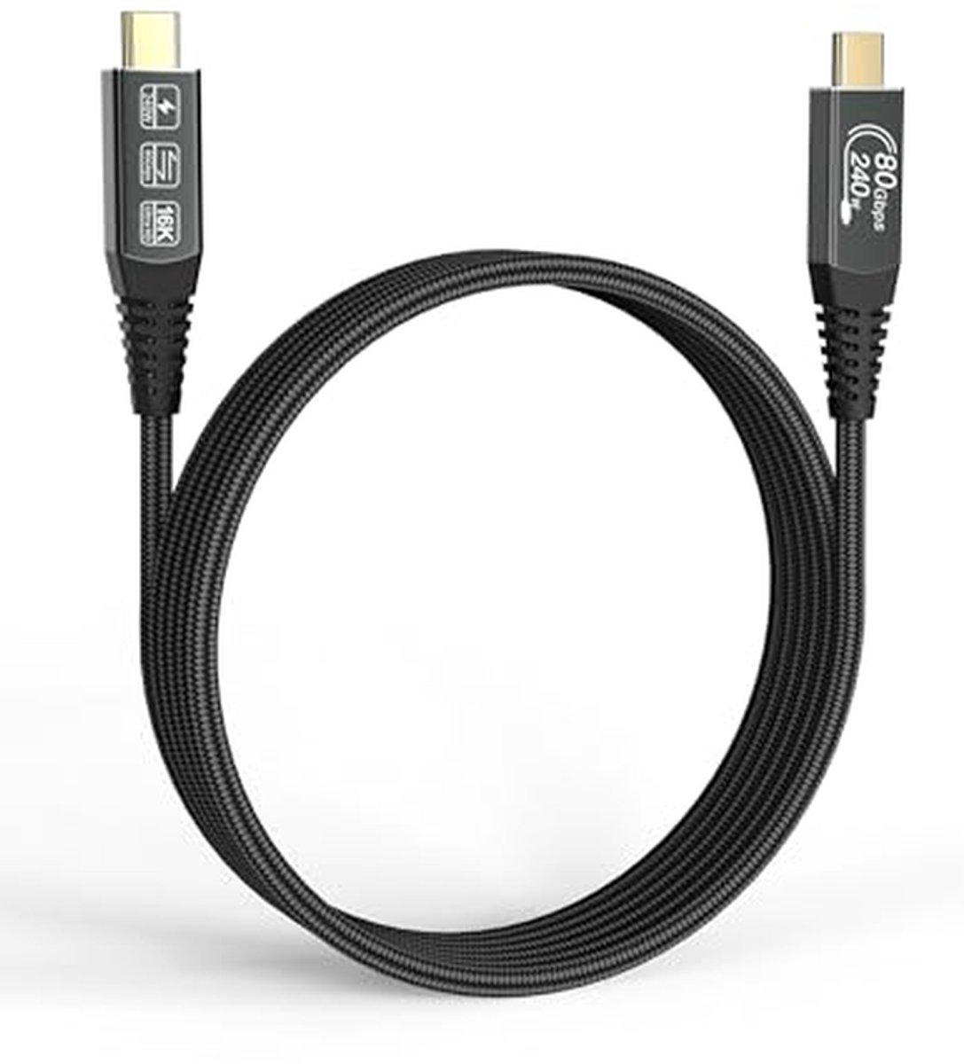Thunderbolt 5 Kabel - USB C Kabel - Snelle Data Transfer - 240W Laadvermogen - 0.5 Meter - Zwart