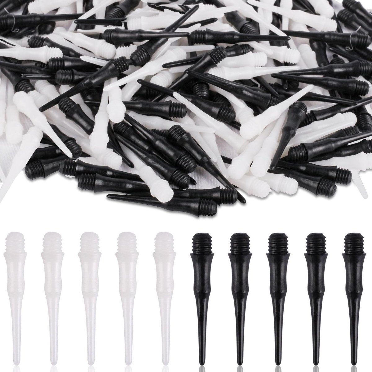 Set van 200 Zachte Dartpunten in Zwart en Wit, 2BA Draad, Korte Vervangtips voor Soft Darts, Perfect voor Spelers