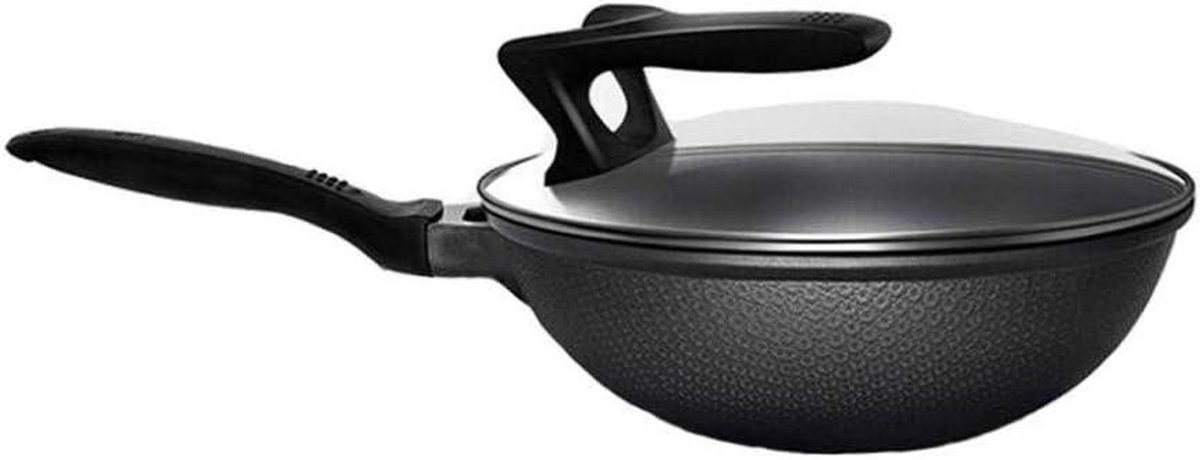 RVS Wokpan - Roerbakpan - Koken op inductie - Met deksel - 30 cm - Zwart