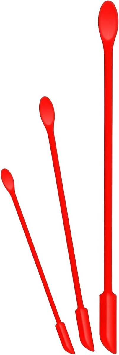 Drie Stuks Multifunctionele Make-up Spatels Set van Silicoon voor Cosmetica en Keuken, Ideaal voor Dunne Potjes en Flessen (Rood, 3 Maten)