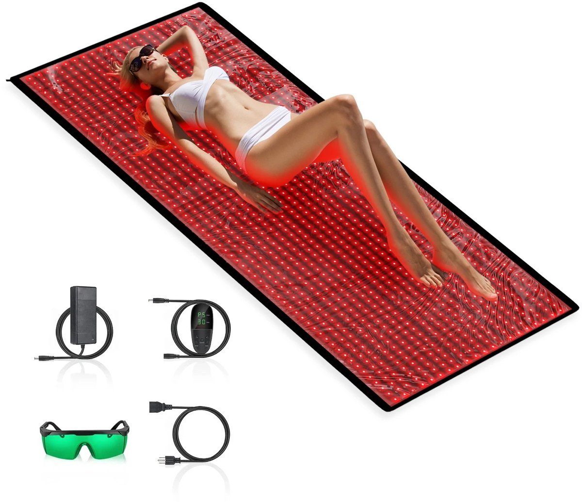 M-Goods - Rood Licht Therapie Mat 180x80 cm – Infrarood Therapie Mat met 660nm & 850nm – Full Body LED Light Therapy – Inclusief Bril en Timer