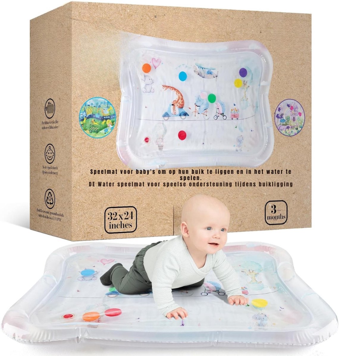 QUOVO® Watermat - Speelmat Water - Waterspeelmat Baby - Transparant - ‎80cm x 60cm x 6cm