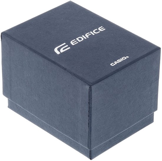 Donkerblauwe Edifice en Casio geschenkdoos met ribbelpatroon.