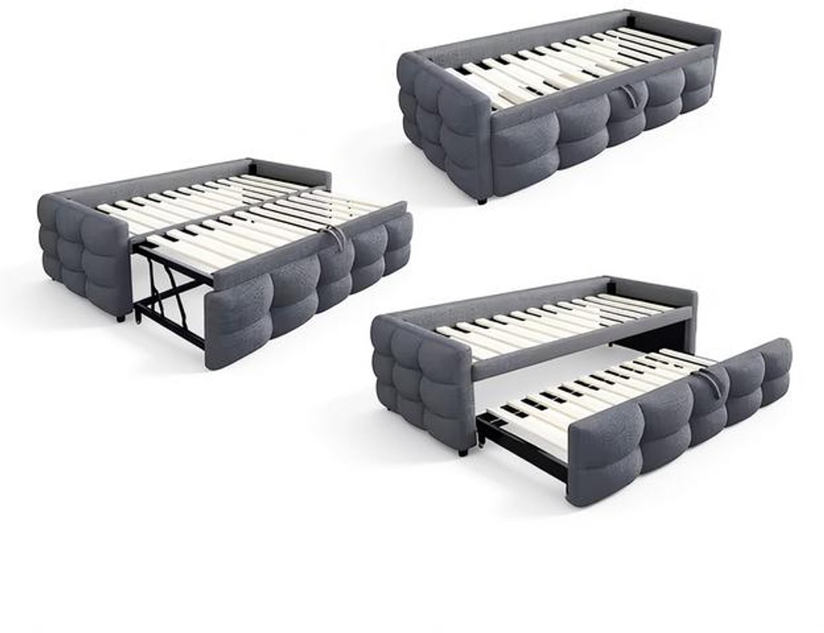 J.T.R Grijze Teddy Pluche Telescopische Sofa Bed - Matrasloos Ontwerp - Eenpersoons naar Tweepersoons - Multifunctioneel Puff Bed 210x103x46,5 cm. Grijs