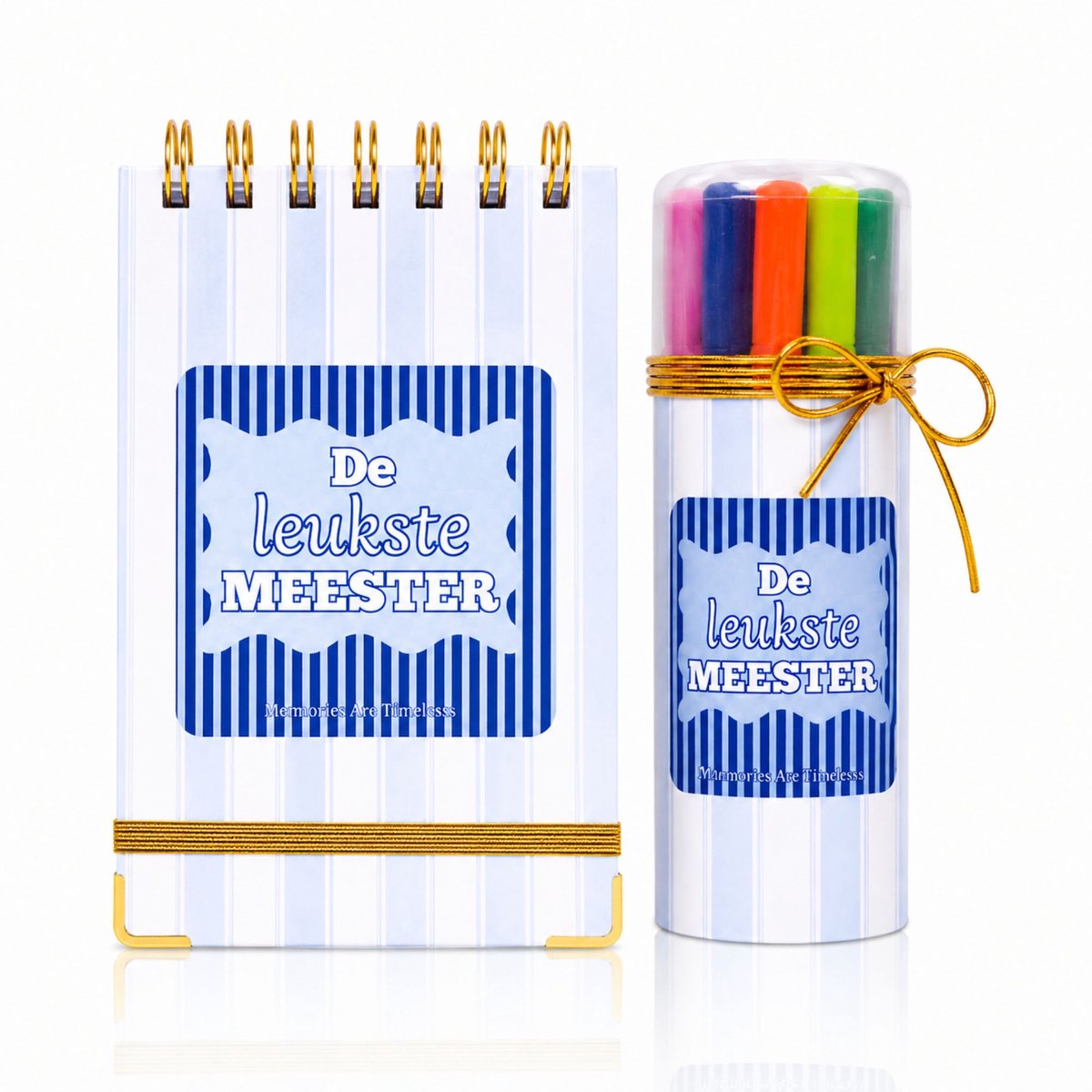 Meester Cadeau Set - De Leukste Meester - Notitieboekje Met 20 Fineliners - Memories Are Timeless