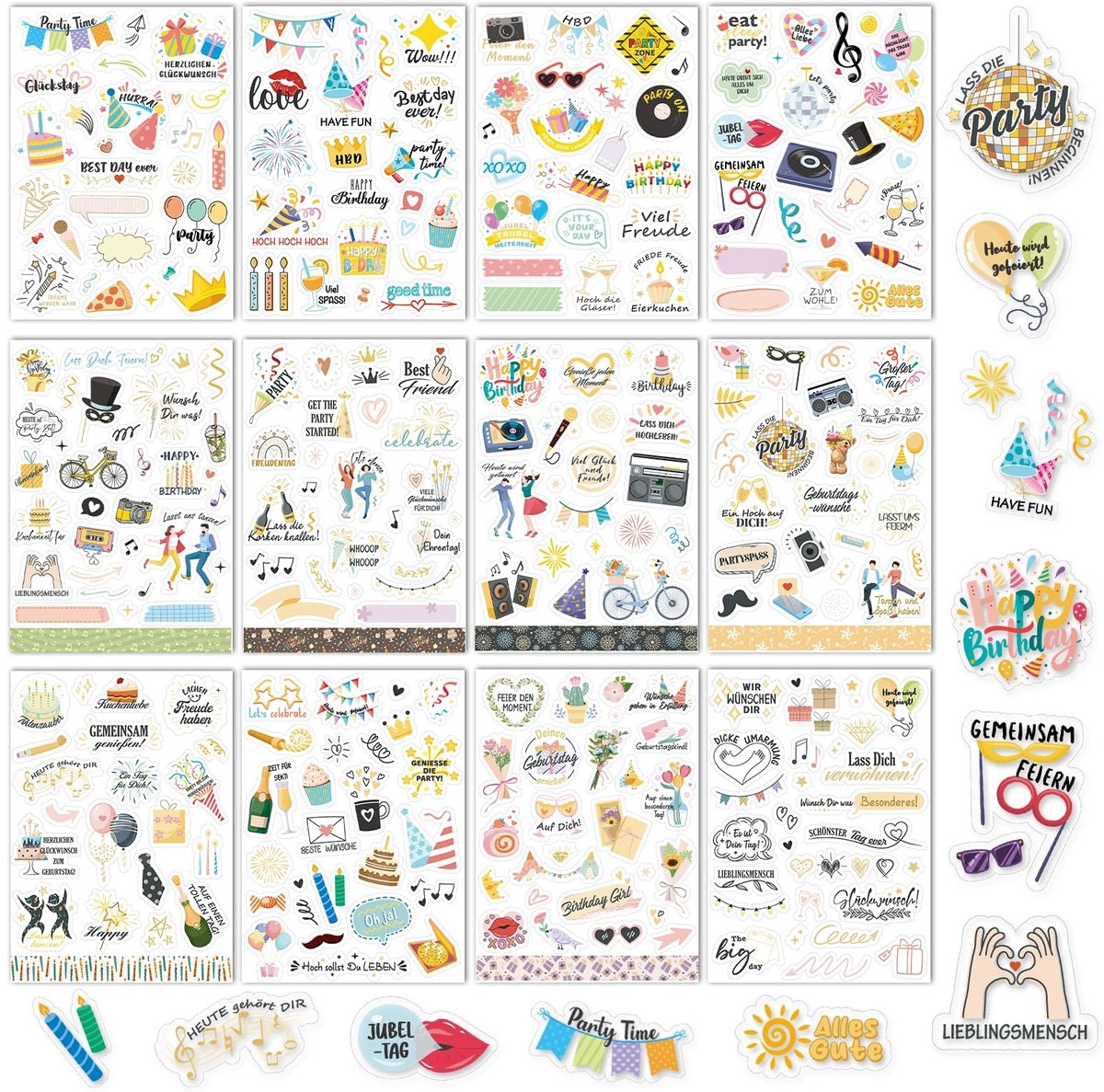 Dailygoods- Verjaardagsstickers 310+ Stuks - Gastenboek Stickers - Fotoalbum Stickers - Scrapbook Decoratie - Zelfklevende Stickers - Veilig en Eenvoudig in Gebruik - Feeststickers