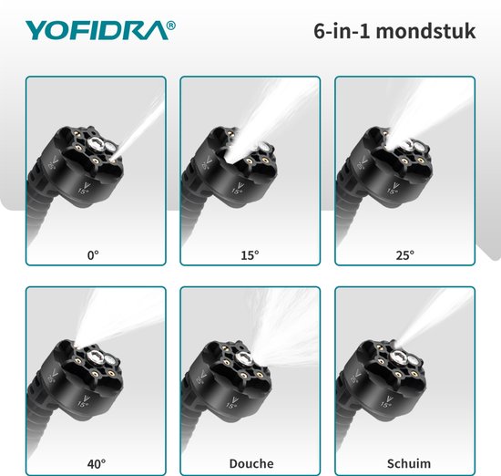 Yofidra Accu Hogedrukreiniger - 70 bar Draadloze Hogedrukreiniger - met 2x Accu's - 6-in-1 verstelbaar mondstuk - Mobiele drukreiniger - Voor Auto, Fiets, Terras en Tuin van Yofidra — afbeelding 5