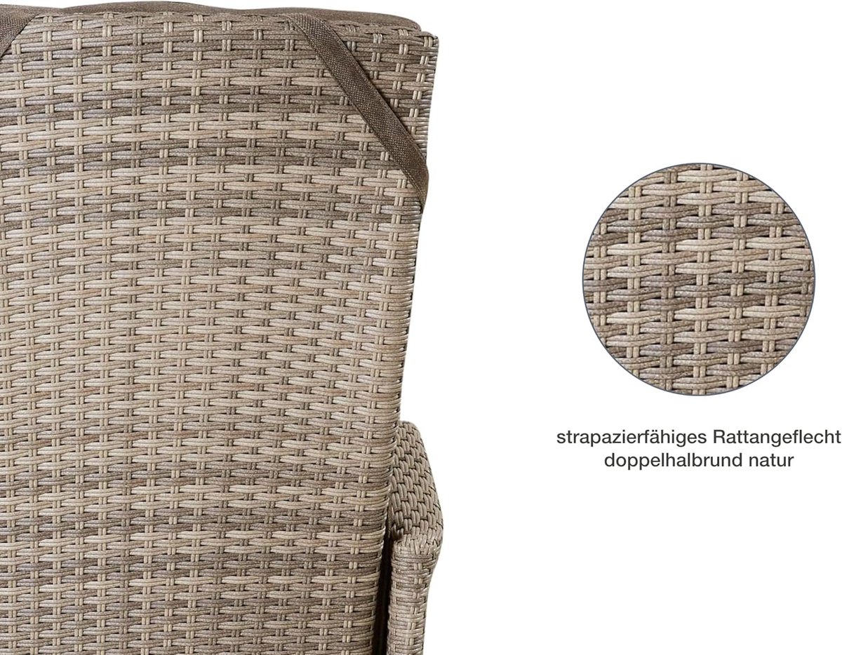 Luxe Verstelbare Tuinstoel van Kwalitatief Wicker Rattan - Comfortabele Eetkamerstoel voor Buiten en Terras - Ergonomische Recliner Tuinstoel Naturel Bruin 63x65x112 cm