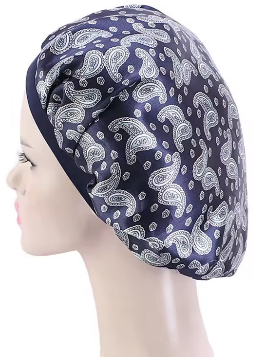 Ulanax - Navy Satijnen Slaapmuts - Bonnet - Haarverzorging - Dames Slaapmuts - Soft Bonnet Slaapmuts - Satijn Bonnet - Nachtmuts - Sleep Cap