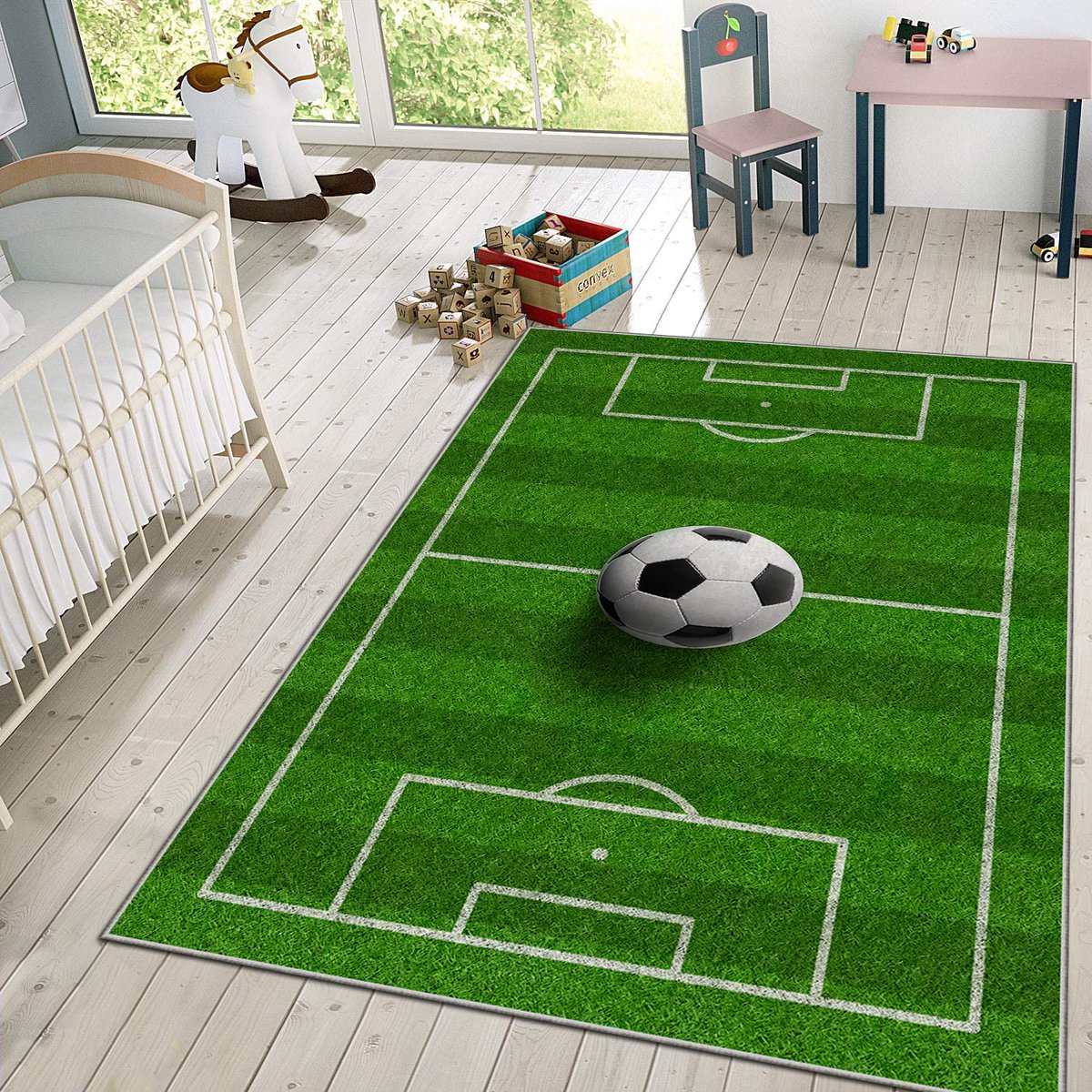 Vloerkleed Kinderkamer - Speelkleed Baby - Speelmat - Speeltapijt - Tapijt voor Kinderkamer - 150*80 cm - Voetbalveld