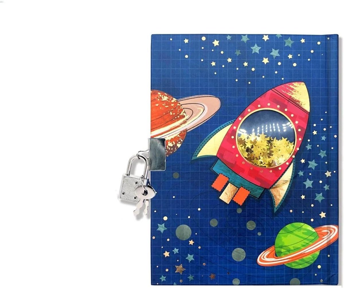 Kinderdagboek met slot - Geheime notitieboek Schrijfdagboek - Gedachten Uitschrijven - Schudbare Pailletten - 18 x 13.5 cm - Blauw