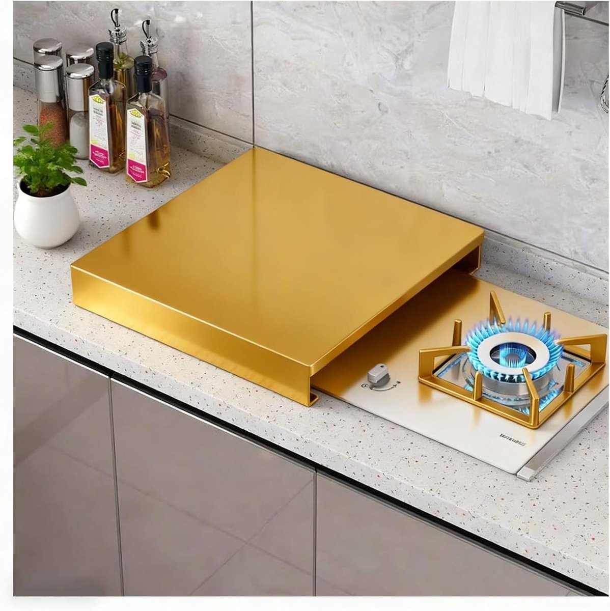 Afdekplaat Gasfornuis Kookplaat beschermer Keuken organiseren Stevige koolstofstaal 35x50x8 cm Goud