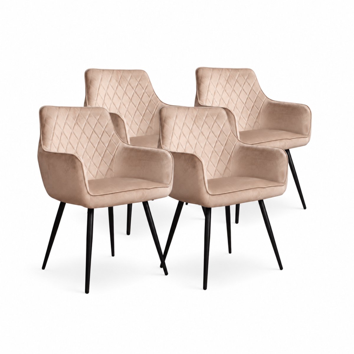 DS4U® - Ravi eetkamerstoel - Set van 4 - Champagne - Velvet - Met armleuning
