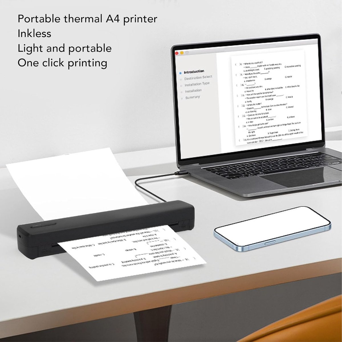 Portable Thermal Printer Mini Wireless Printer voor Reizen 203DPI Inkless Label Afdrukken Ondersteuning 8.5inx11in US Letter A4 A5 Grootte voor Home Bureau School