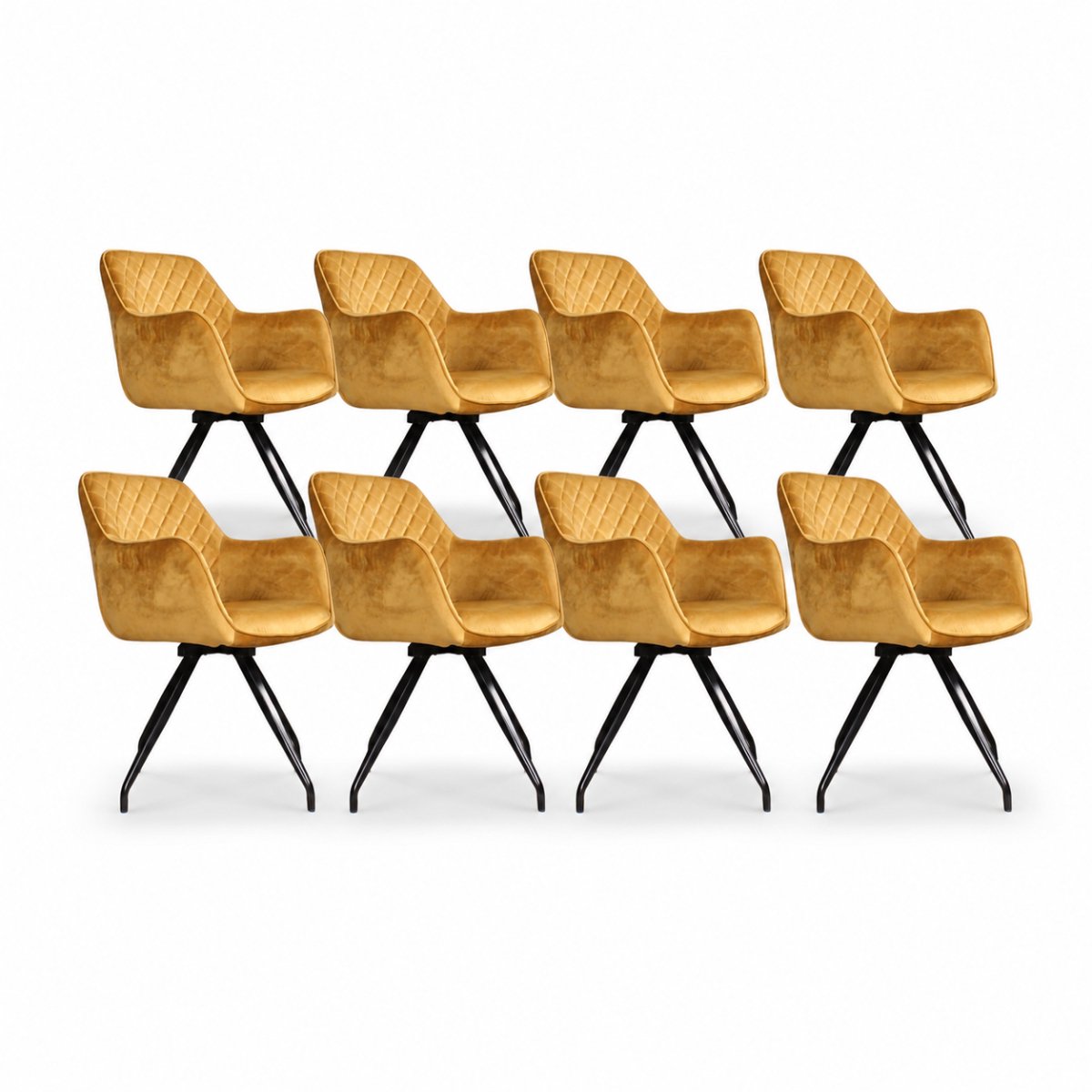 DS4U® - Romy eetkamerstoel - Set van 8 - Goud - Met armleuning - Velvet - 360 draaibaar