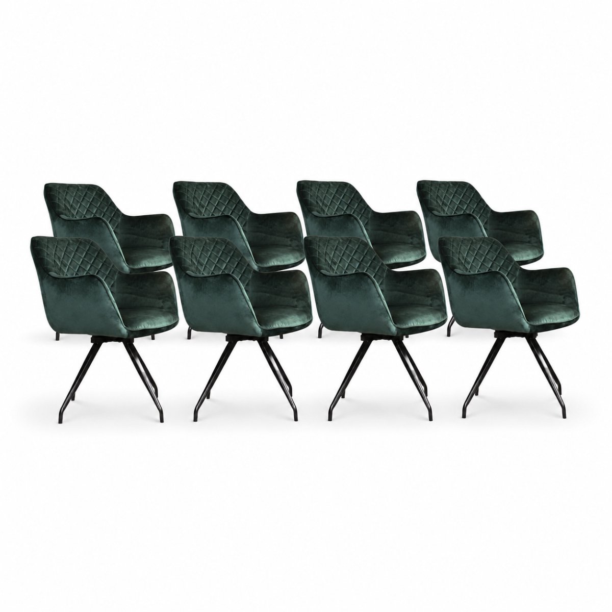 DS4U® - Romy eetkamerstoel - Set van 8 - Donkergroen - Met armleuning - Velvet - 360 draaibaar