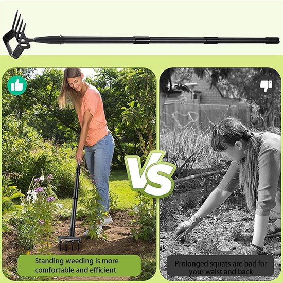 Tuinhark - Hark Tuin - Bodem Losmaken - Verstelbare Handgreep - 52 x 19 x 16 cm - Roestvrij Staal — afbeelding 4