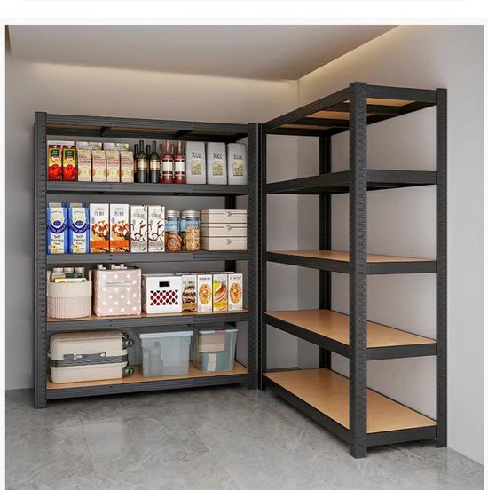 Opbergrek 5 laags verstelbaar 60*30*180 cm draagvermogen 20 tot 50 kg robuust opbergrek voor de garage metalen organizer multifunctioneel rek zwart geschikt voor keukens, voorraadkasten kelders badkamers en wasruimtes