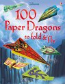 Boek '100 Paper Dragons to fold & fly' met papieren vliegtuigjes in drakenvorm, met bliksemschichten en kliffen.