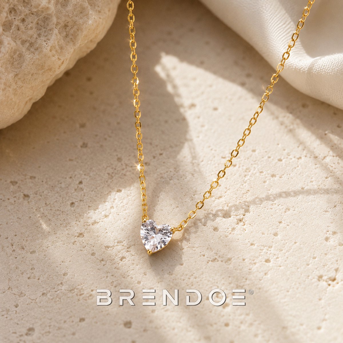 Brendoe Goudkleurige Hart Ketting Dames – RVS Ketting met Zirkonia Hartje – Verstelbare Ketting
