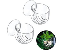 2 Stuks Doorzichtige Plastic Plant Holders voor Aquariums met Zuignappen - Ideaal voor Aquascaping en Decoratie van Vissenbakken, Inclusief Rode Wormen Voer