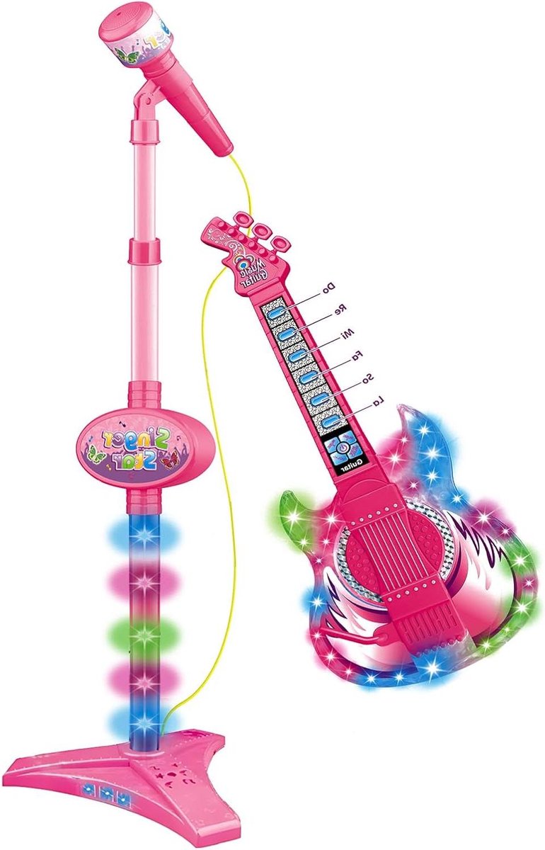 Microfoonset Kinderen - Muziekspeelgoed Gitaar - Muziek Ontdekken - In Hoogte Verstelbaar - 7 x 30 x 7 cm