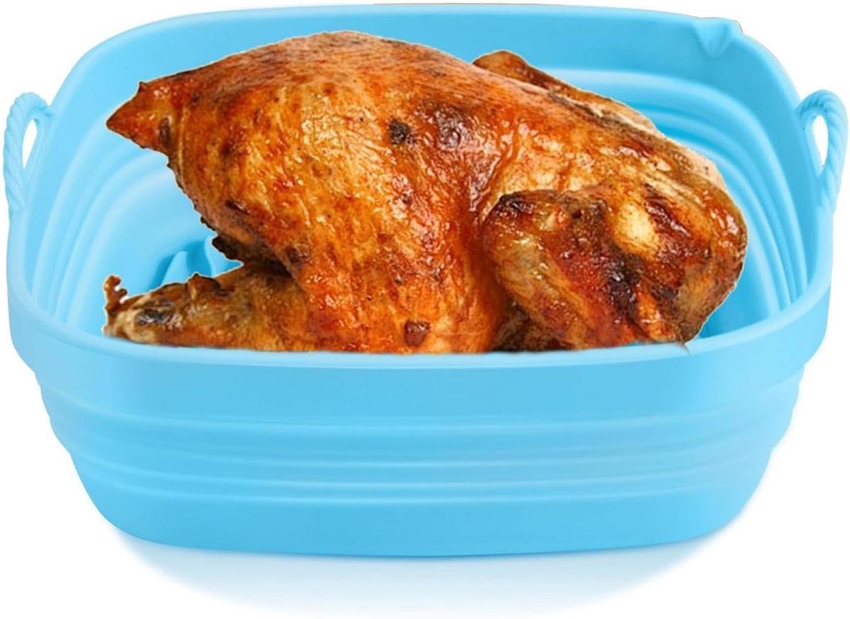 Airfryer Mand Liner - Siliconen Bakvorm - Veilig Koken - Verdikt Hittebestendig - 20cm Vierkant - Blauw