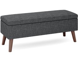 Xbro Zitbank met Opbergruimte, 52L Opbergruimte, Opvouwbare Opbergbank met Houten Poten, Linnen Bekleding, 110 x 39 x 45 cm，Grijs