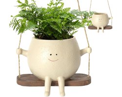 QTTVBTNA – Hangende Bloempot van Hars – Bloempot met Gezicht voor Binnen en Buiten – Decoratieve Plantenpot voor Kamerplanten, Vetplanten, Balkon, Tuin en Woonkamer – Cadeau voor Vrienden, Familie, Moeders en Leraren – Grote