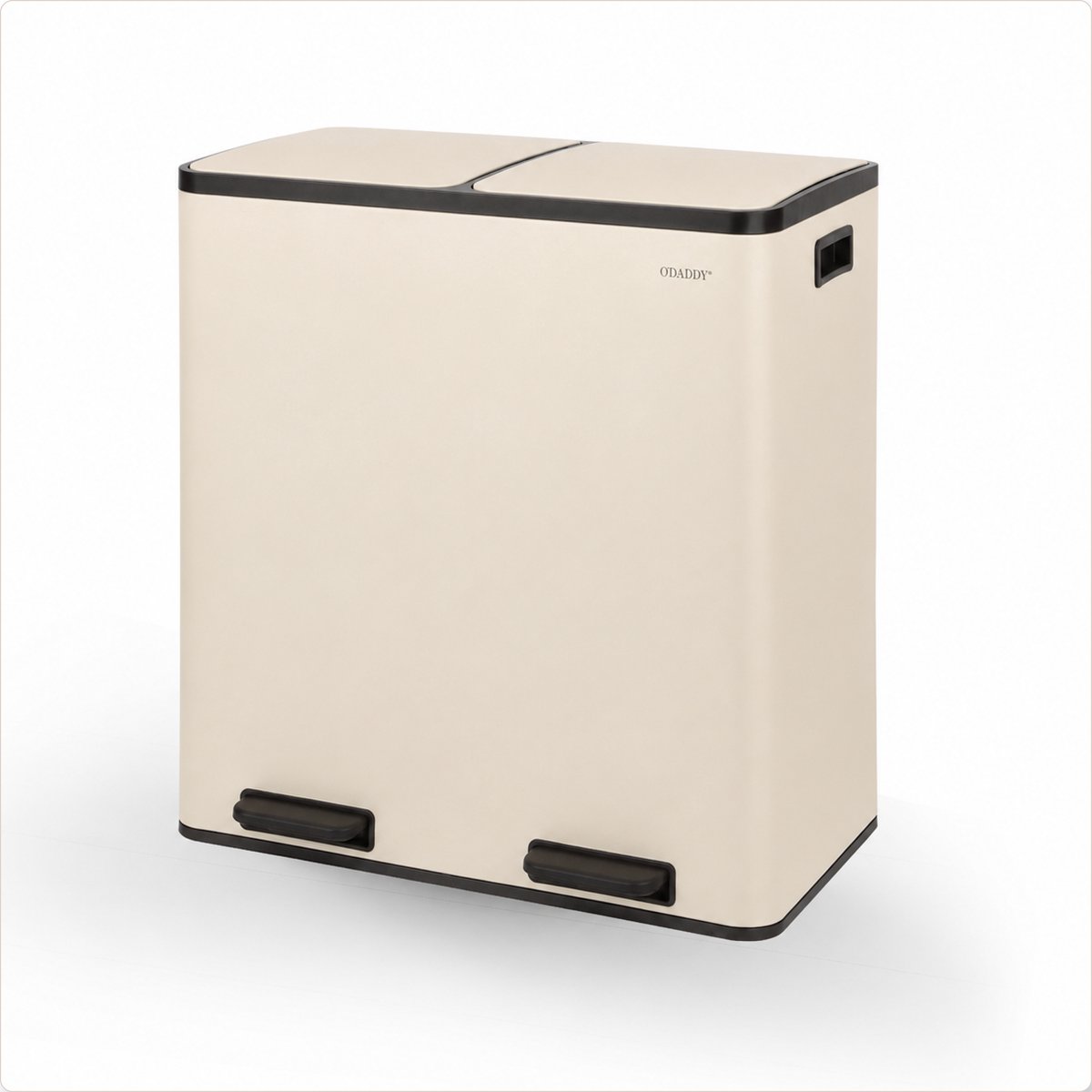 O'DADDY® Prullenbak – Afvalbak - Prullenbak 60 liter - Pedaalemmer – Vuilnisbak - Prullenbak 2 vakken - Prullenbak afvalscheiding – Afvalbak afvalscheiding - 2 Binnen emmers - Soft-Close - Inclusief 15 Afvalzakken - Beige