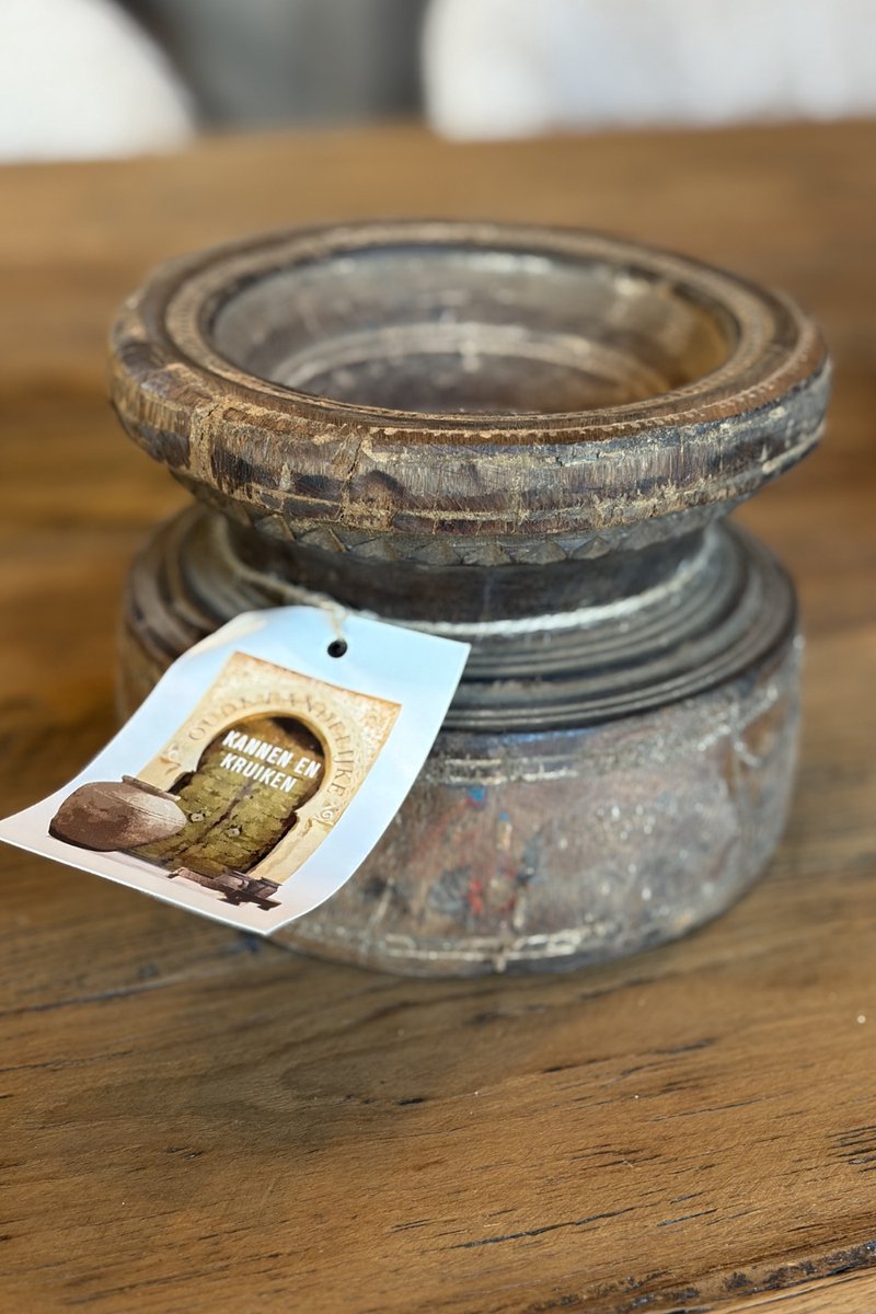 Ronde Kandelaar - Houten kaarsenhouder - Oude houten poer - Theelichthouder - Hout- Kaars - Landelijk