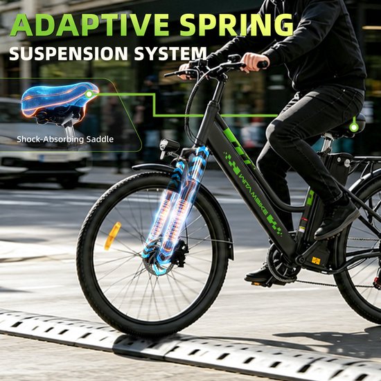 WITAMBIKE C26 Elektrische fiets - 26 inches - Max 25km/u - 250W motor -Tot 100 km - Met Kabelslot，Telefoonhouder，Fietspomp -Zwart — afbeelding 5