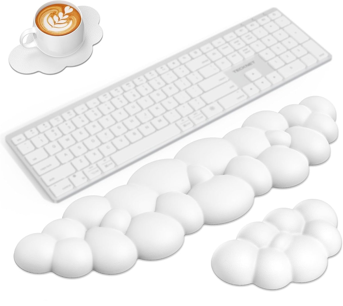 carmdering - Cloud Toetsenbord En Muis Polssteun Set - Ergonomische Gel Ondersteuning - Siliconen Polsrust - Koelend Effect - Anti-Slip Oppervlak - Zacht En Comfortabel - Vermindert Vermoeidheid - 2 Stuks