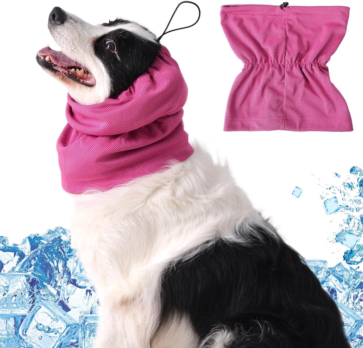 Koelhalsband hond-koelband hond-2 stuks koelbandana-Koelende hoofdband voor honden - Direct verkoelende hoofdband voor grote honden - Herbruikbare verkoelende hoodie voor honden - Perfect voor warm zomerweer en het strand - Roze rood - M