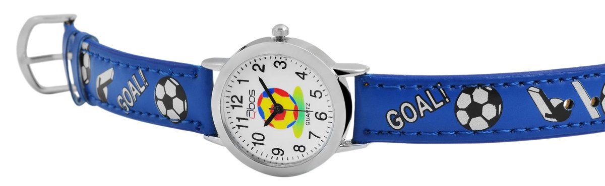 QBOS QBOS kinderhorloge Felix imitatieleren band, kwarts, jongen, cadeau-idee, voetbal