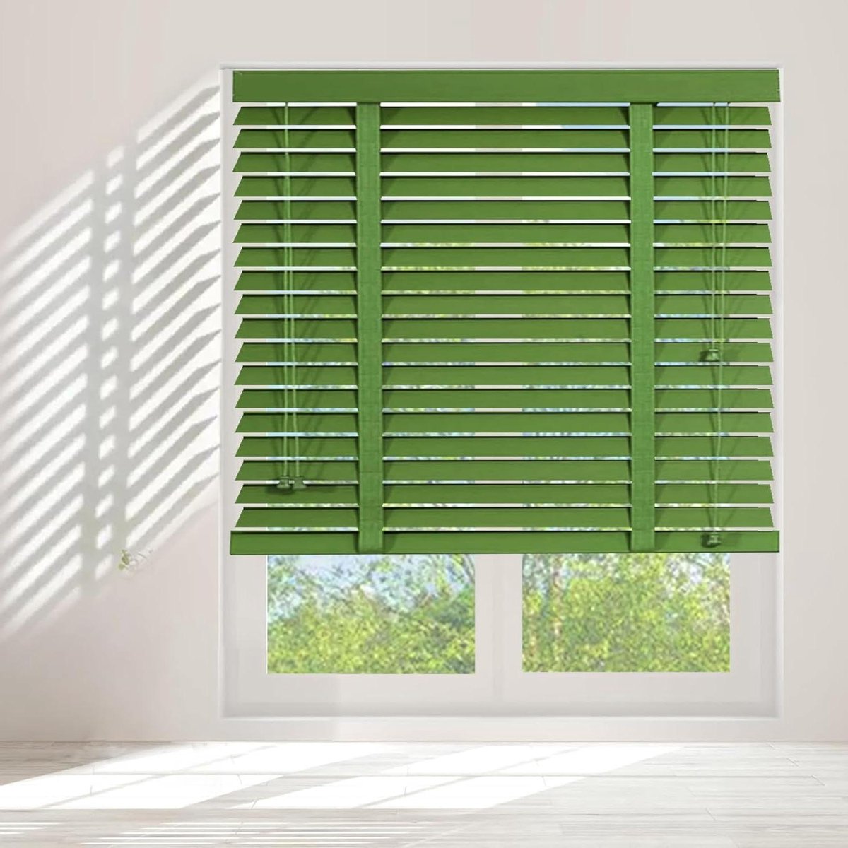 Houten Jaloezieën - Lichtfilter Rolgordijnen - Privacy en Lichtcontrole - Massief Hout - 145 x 183 cm - Groen