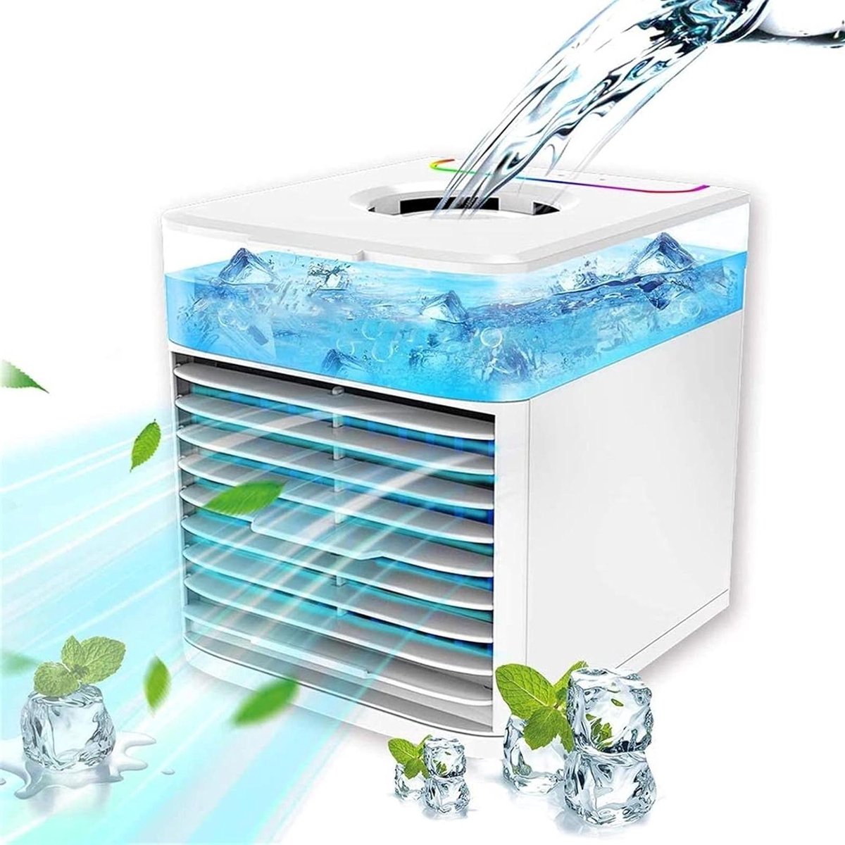 Persoonlijke luchtkoeler - Mini airco - Persoonlijke verkoeling - 4-in-1 functie - 10 watt - Wit