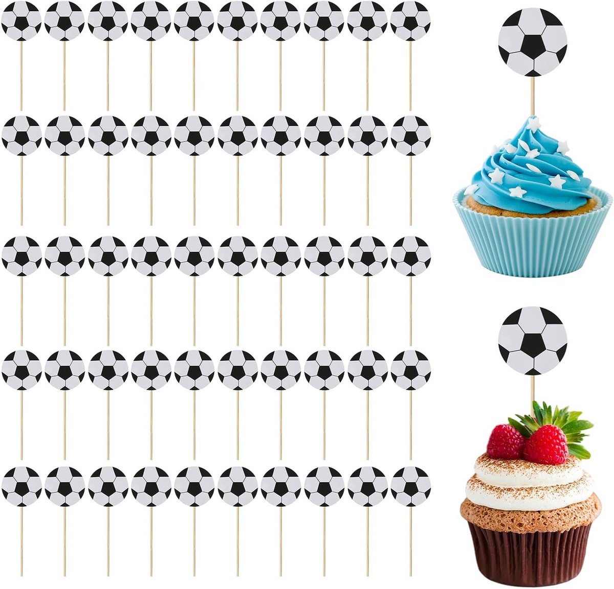 50 Stuks Voetbal Decoratie - Papieren Voetbal Taartdecoratie voor Verjaardagsfeest en Bruiloft met Voetbalthema