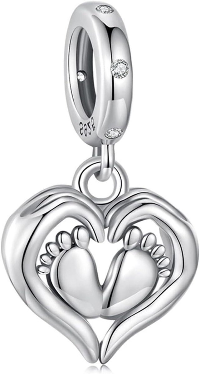 Zilveren Bedel - Hart Voetjes - Herinneringen Bewaren - 925 Sterling Zilver - 21 x 12 mm - Zilverkleurig