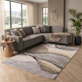 Flycarpets Belos Modern vloerkleed - Beige / Grijs / Taupe - 160x220 cm - Laagpolig Tapijt Woonkamer