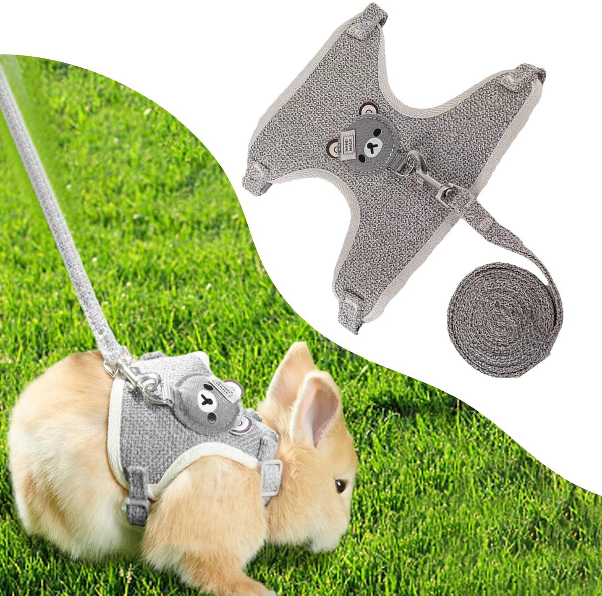 Cosensi- Konijnenharnas verstelbaar - Konijnenriem - Accessoires voor kleine dieren - 27-35 cm - 1,20 m - Grijs - Harnas
