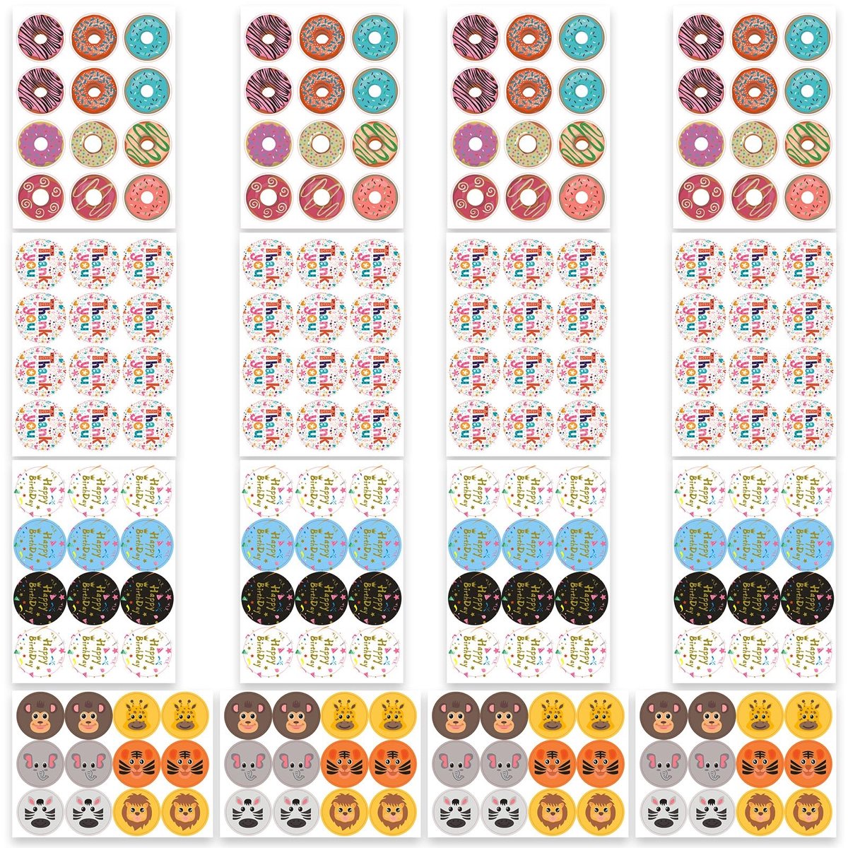 Dailygoods- Stickerset 192-delig - Verjaardagstickers - Taart/Donutstickers - Feestdecoratiestickers - Scrapbook/stickeralbum - Duurzaam PVC materiaal - Decoratiestickers
