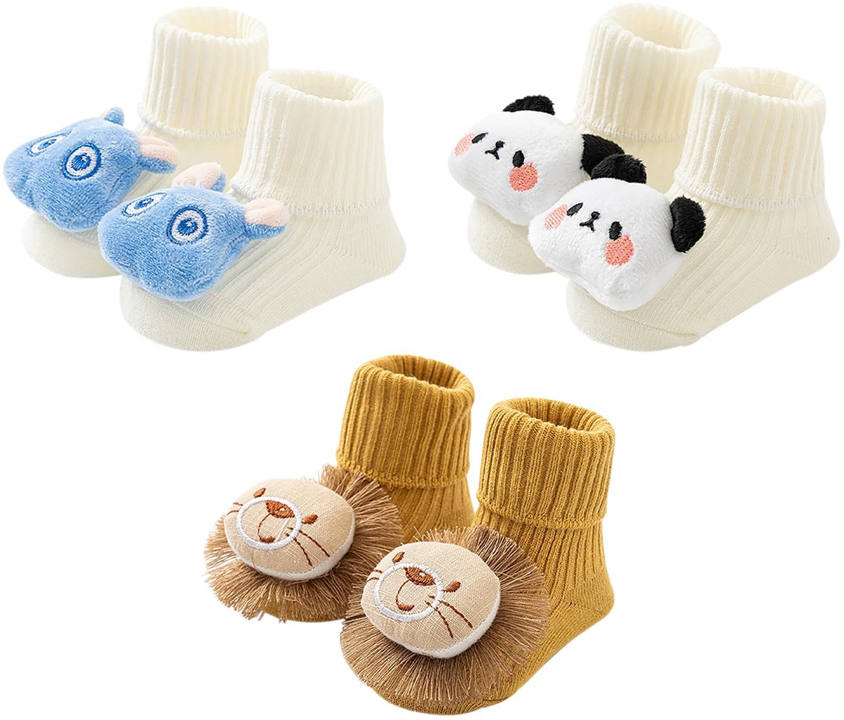Dailygoods- Rammelsokken 3 Paar - Babysokken 0-6 Maanden - Babyaccessoires - Cadeau Geboorte - Zachte Katoenen Sokken - Bescherming Tegen Koude