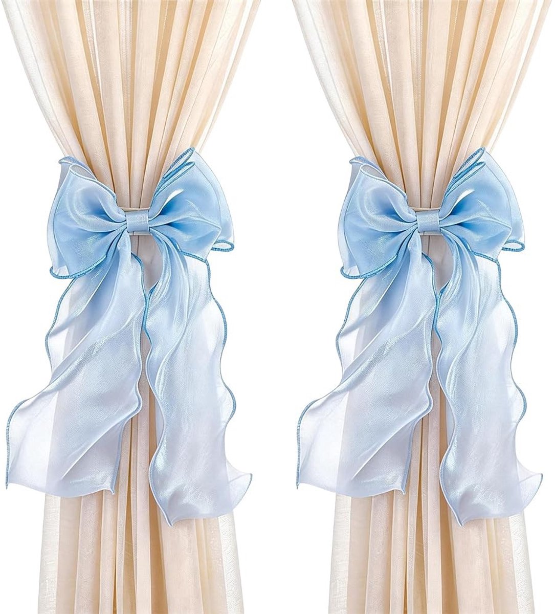 Dailygoods- Gordijnhouder 4 Stuks - Korenbloemblauw Gaas - Verstelbare 27 cm - Elegant Kant - Decoratie voor Slaapkamer - Lichtgewicht en Zacht - Gordijnstrik