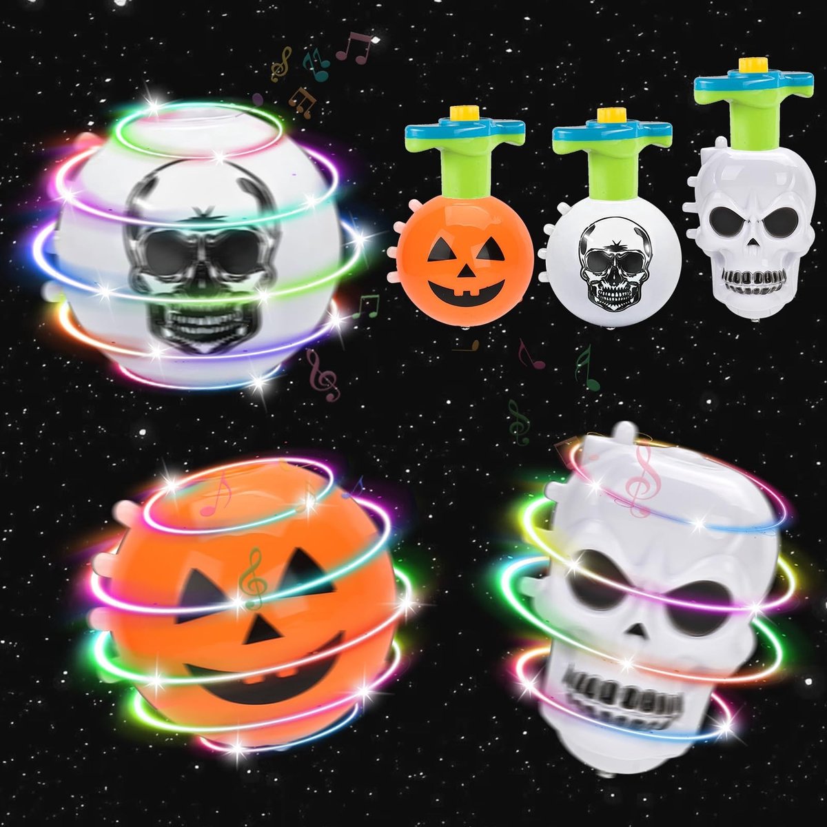 Dailygoods- LED-Tol 3 Stuks - Interactief Spel - Halloween Cadeautje - Pompoen/Doodskop-Design - Speelgoed 3/4/5/6/7/8/9 Jaar - Feestcadeauzakvulling