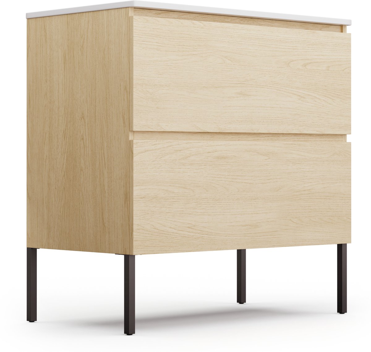 Blumfeldt Johnstone Wastafel - Badkamerkast - 80 cm - Met keramische waskom - Softclose functie - 2 Schuiflades - Bergruimte - Natuurhout