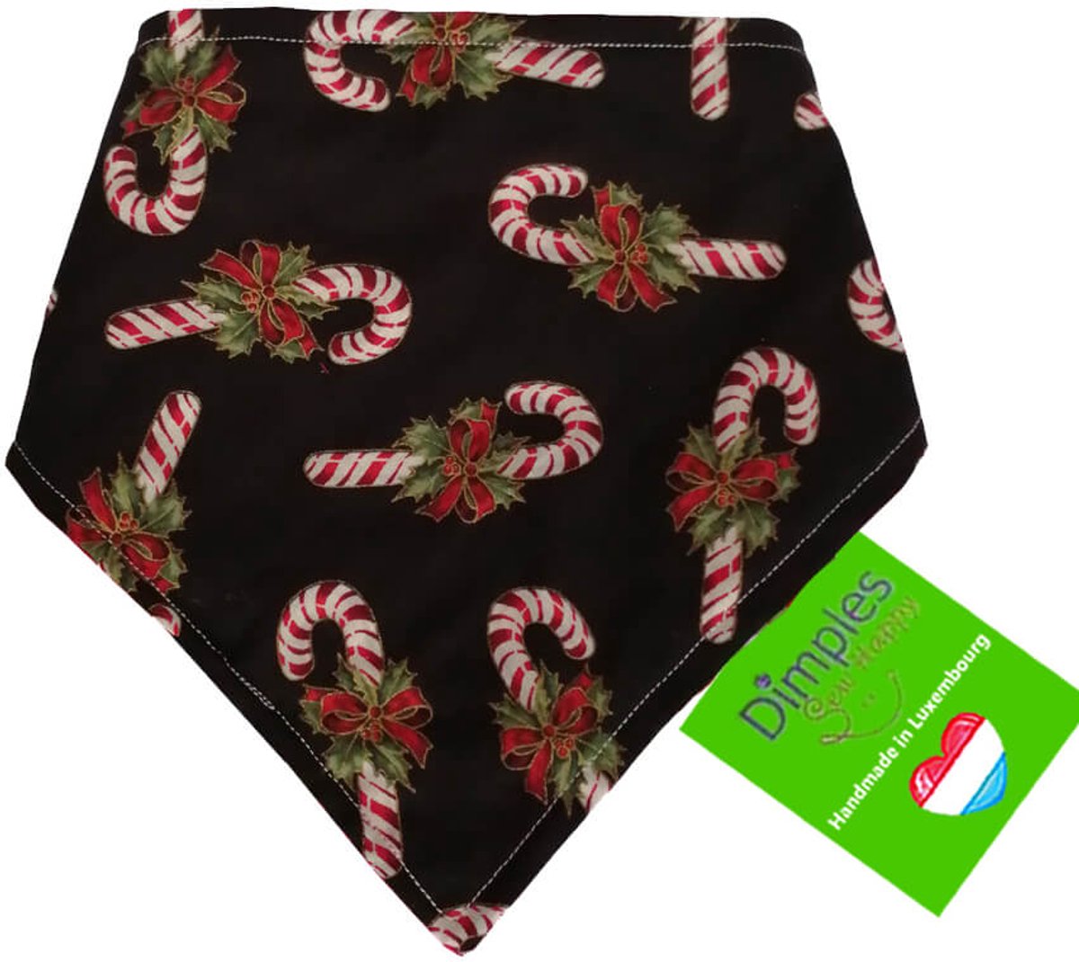 Kerst Candy Cane Hondenhalsdoek zwart - hondencadeau - DIMPLES 55cm XL hondensjaal hondenbandana met comfortabele drukknopen
