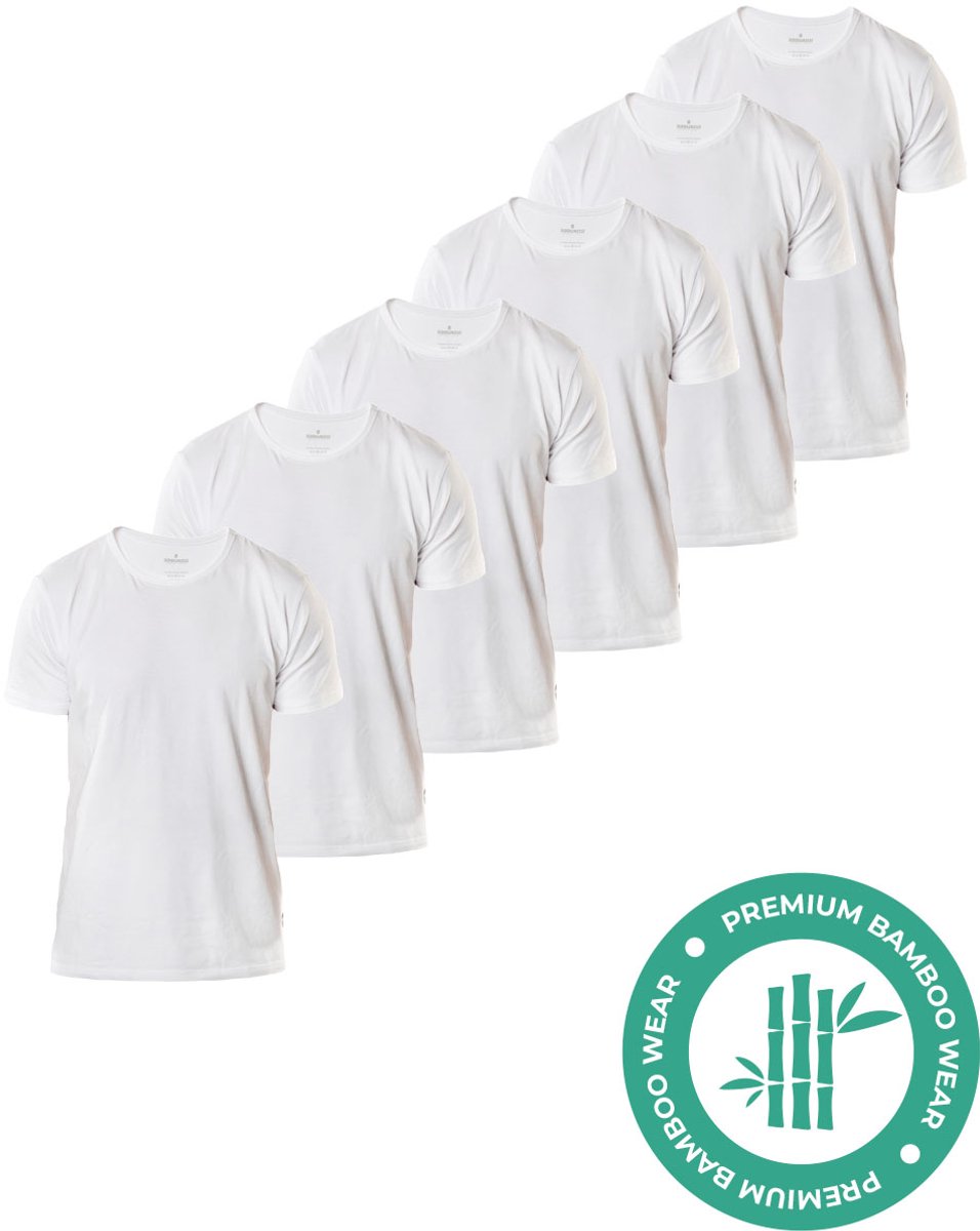 SQQUADD® Bamboe T-Shirt Heren - Regular fit - Ronde hals - Maat XL - 6-pack - Zijdezacht en Ademend - Anti Zweet T-Shirt - Ondershirt Heren - Wit
