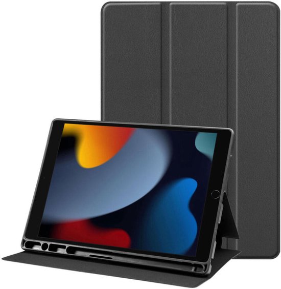 Étui pour tablette Apple iPad 10.2 (2019/2020/2021) | Étui de Luxe à trois volets | Housse de protection en cuir artistique | Fonction standard | Noir